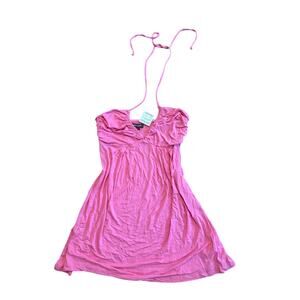 New Bebe Sport Vintage Y2K Pink Shirred Bust Halter Dress M